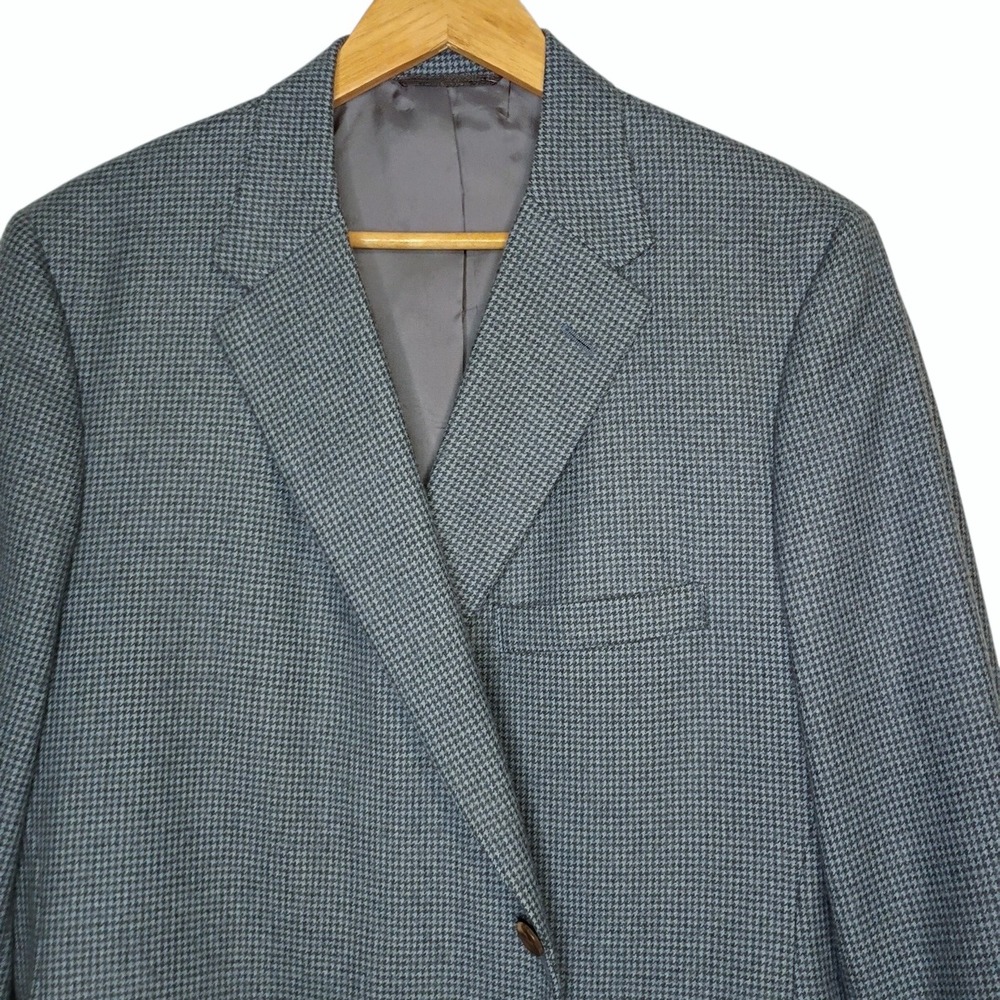 Holland & Sherry Blazer Mens 48R‎ Blue Royal Classic Houndstooth Wool Sport Coat